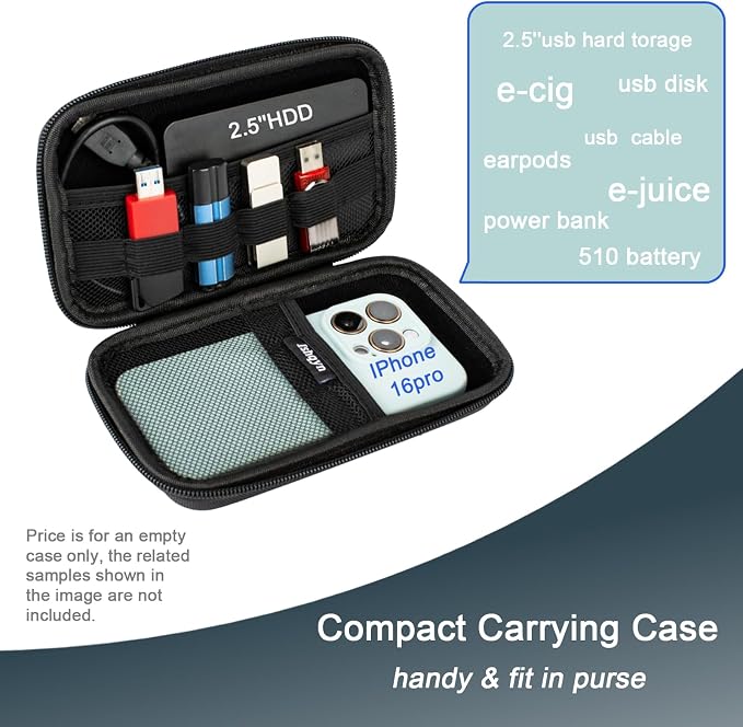 EVA Hard Shell Cable Organizer Travel Case for Cords & Chargers | Shockproof Water Resistant Portable Pouch, Mesh Pocket & Elastic Loops, Fits Power Bank, Cables, Earbuds, for Commute, Travel
