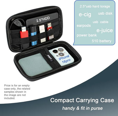EVA Hard Shell Cable Organizer Travel Case for Cords & Chargers | Shockproof Water Resistant Portable Pouch, Mesh Pocket & Elastic Loops, Fits Power Bank, Cables, Earbuds, for Commute, Travel