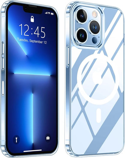 SPIDERCASE Magnetic for iPhone 13 Pro Max Case, [Not Yellowing] [Military Grade Drop Protection] Slim Shockproof Phone Cases, Cell Phone Home Button Stickers Clear