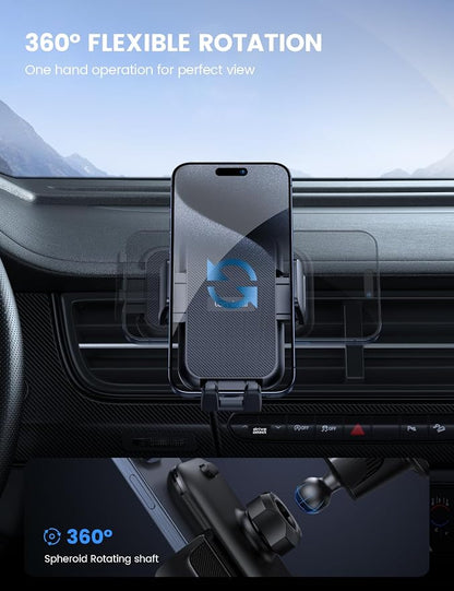 Lamicall 2026 Wider Clamp & Metal Hook Car Phone Holder Vent [Thick Cases Friendly] Phone Holders for Your Car Mount Automobile Hands Free Cradle Air Vent for iPhone 17 16 15 Pro Max Dark Grey