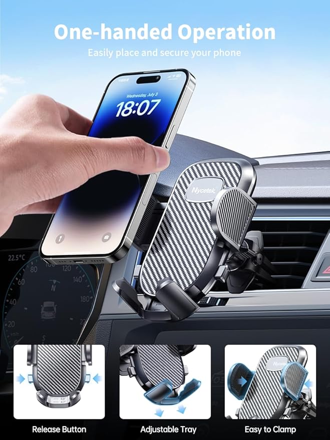 Nycetek 2026 Upgraded Car Vent Phone Mount [Military-Grade Clip] 360° Rotation, Universal Cellphone Holder Fits for iPhone 16 15 14 13 Pro Max Samsung Galaxy S24 S23 & All