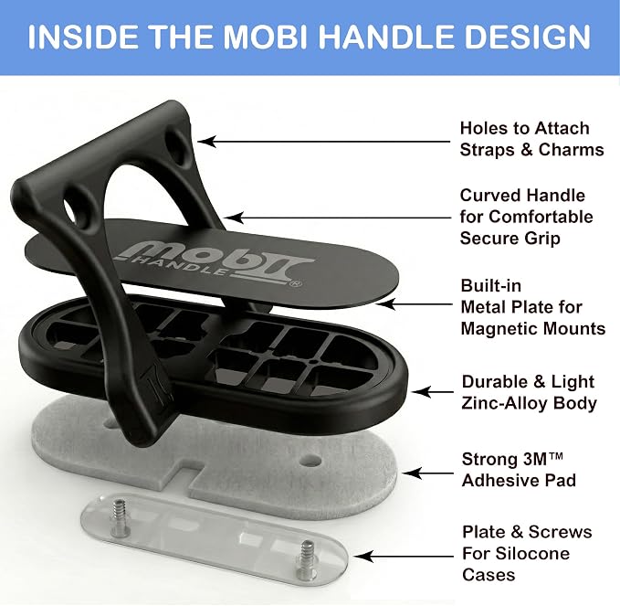 Patented 3-Finger Phone Grip & Stand - Comfortable & Secure Loop Holder for iPhone & Android - Ultra-Slim Zinc Alloy - Magnetic Mount Ready - Cell Phone Ring Alternative [Black Matte]