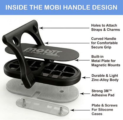 Patented 3-Finger Phone Grip & Stand - Comfortable & Secure Loop Holder for iPhone & Android - Ultra-Slim Zinc Alloy - Magnetic Mount Ready - Cell Phone Ring Alternative [Black Matte]