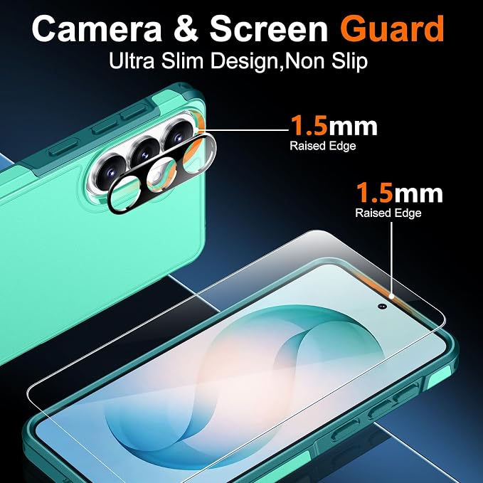 SPIDERCASE Designed for Samsung Galaxy S26 Case, [10 FT Military Grade Drop Protection], 2 Pack [Tempered Glass Screen Protector+Camera Lens Protector] Heavy Duty Shockproof Case,Light Green