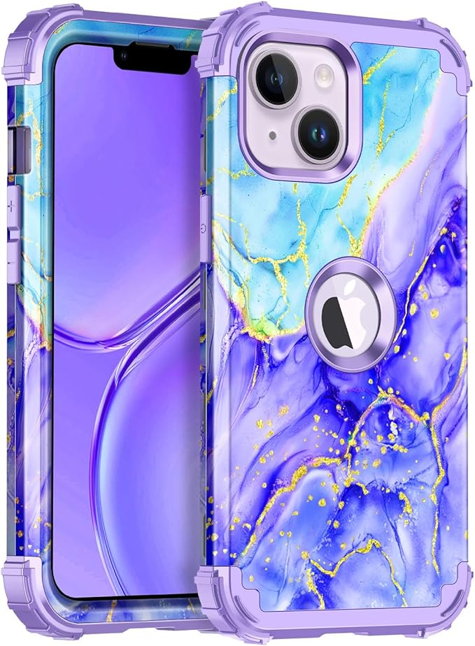 Casetego for iPhone 13 Case,iPhone 14 Case,Three Layer Heavy Duty Sturdy Shockproof Protection Full Rugged Hard PC+Soft TPU Bumper Protective Girls Case for Apple iPhone 13/14 6.1 inch,Cobalt Violet