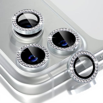 Choiche Compatible for iPhone 17 Pro/iPhone 17 Pro Max Camera Lens Protector Bling, 9H Tempered Glass Camera Cover Screen Protector Metal Ring Decoration Accessories (Diamond-Silver)