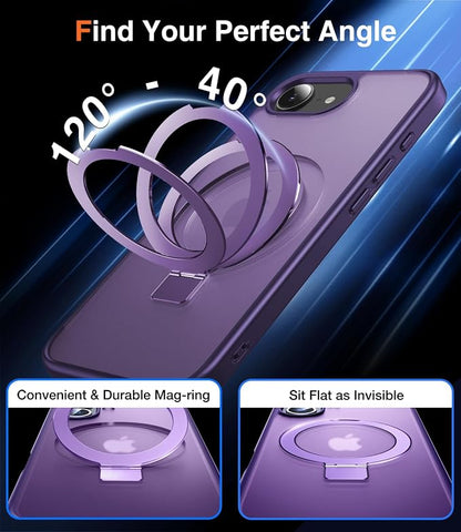 Chicfun 3-in-1 [Magnetic+Kickstand+Ring Holder] for iPhone 17e Case & iPhone 16e case with Stand Compatible with MagSafe, Military Shockproof Protective iPhone 17e Phone Case Kickstand Cover Purple