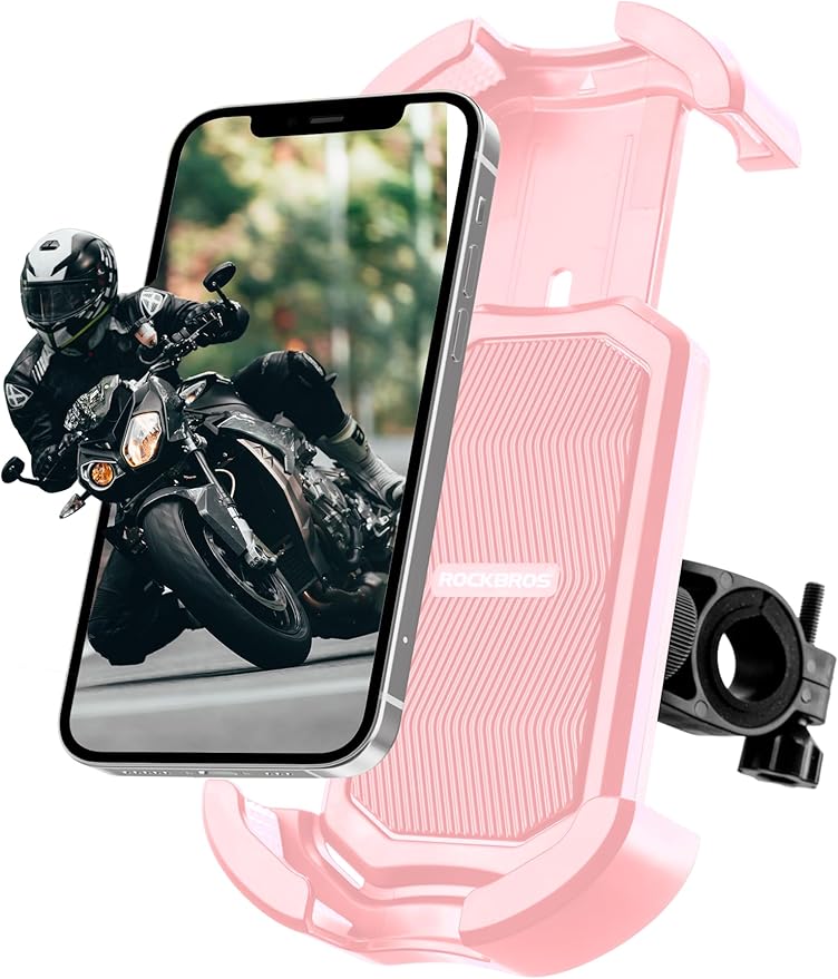 ROCKBROS Bike Phone Holder - Motorcycle & Scooter Mount, Adjustable, Shockproof, Security Lock, 4.7'-6.8' Phones
