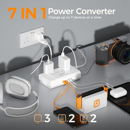 TESSAN 600W Pure Sine Wave 220V to 110V Voltage Converter | US to Europe, 4 USB Ports PD 35W QC 30W, EU/UK/AU/IT/India Plug Adaptor, Step Down Transformer, Universal Travel Adapter