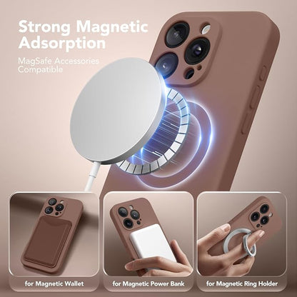 Magnetic for iPhone 16 Pro Case, Compatible with MagSafe, [Full Camera Protection][Screen Protector] Silicone Shockproof Protective Phone Case for iPhone 16 Pro 6.3", Brown