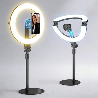 NiceVeedi 10.2” Magnetic Desk Ring Light with Stand, 5000mAh Rechargeable Desktop Ring Light for Phone，3 Color Foldable Selfie Light for Live Stream/Makeup/TikTok/YouTube/Photography/Zoom/Vlogging