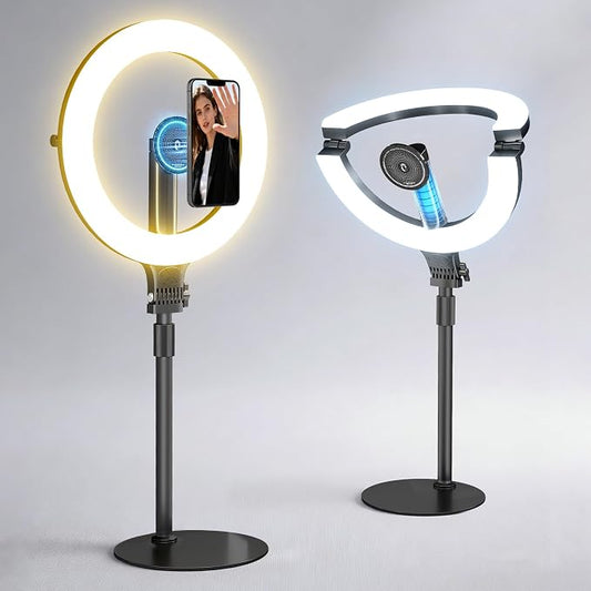 NiceVeedi 10.2” Magnetic Desk Ring Light with Stand, 5000mAh Rechargeable Desktop Ring Light for Phone，3 Color Foldable Selfie Light for Live Stream/Makeup/TikTok/YouTube/Photography/Zoom/Vlogging