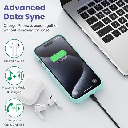 Feob Battery Case for iPhone 15 Pro, [2026 Upgraded] 7500mAh Slim Portable Smart Charging Case Rechargeable Protective Extended Charging Cover for iPhone 15 Pro-Green