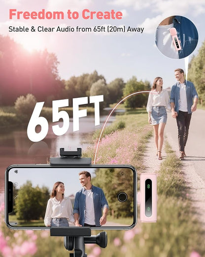 USB C Lavalier Microphone Wireless Mini Mic for Type-C Android Phone/Tablet/PC Video Recording Clip-on Mics with Rotatable Clip&Denoise Recording, Ideal for Vlog Tiktok Youtube Content Creator, Pink