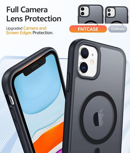 FNTCASE for iPhone 11 Case: [Compatible with Magsafe] Translucent Matte Magnetic Phone Cover - Military Grade Drop Protection Shockproof Protective Cases - Black Visit the Store
