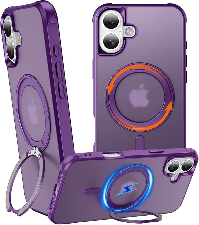 360° Magnetic Swivel Ring for iPhone 16 case, Built-in Metal Stand and Ring Holder, Magsafe Compatible, Military Grade Protection, Shockproof - Purple