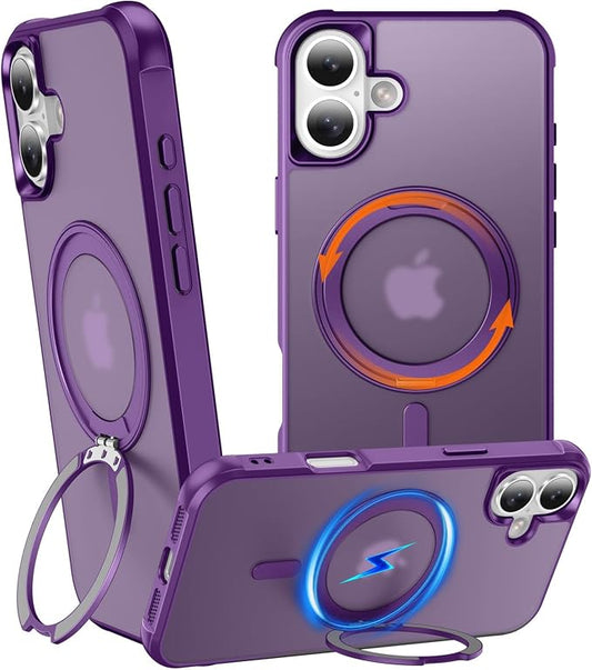 360° Magnetic Swivel Ring for iPhone 16 case, Built-in Metal Stand and Ring Holder, Magsafe Compatible, Military Grade Protection, Shockproof - Purple