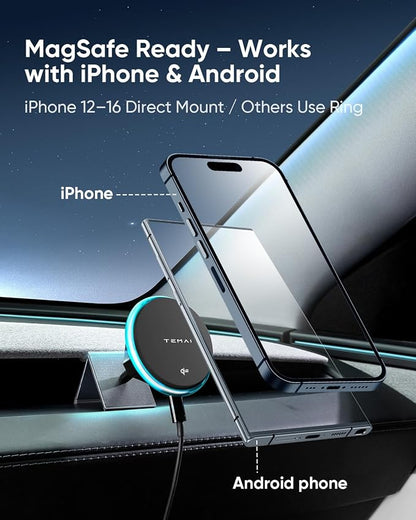 Car Mount Charger, 15W MagSafe Wireless Car Charger & Phone Holder for Tesla Model 3 2024+(Highland)- Strongest Magnetic Fast Charging Accessories Slideable Air Vent Mount with Silicone Pads