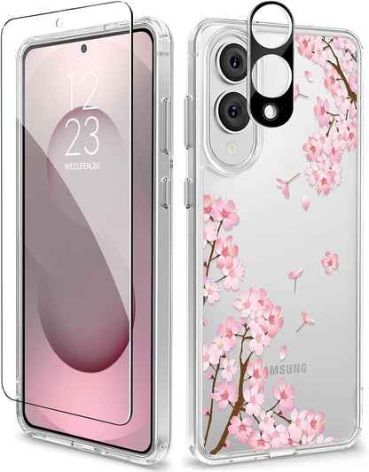 GVIEWIN for Samsung Galaxy S25 Edge Case, Clear Floral Shockproof Protective Women Phone Case, Non-Yellowing, Screen&Camera Lens Protector for Galaxy S25 Edge 6.7",Sakura/Pink