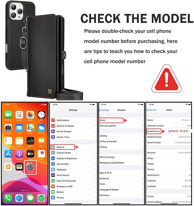 for Wallet Case Compatible with iPhone 16 Pro,Multi-Function Detachable 2 in 1 Magnetic iPhone 16 Pro Case Wallet,Flip Strap Zipper Card Holder Phone Case with Shoulder Straps (Black)