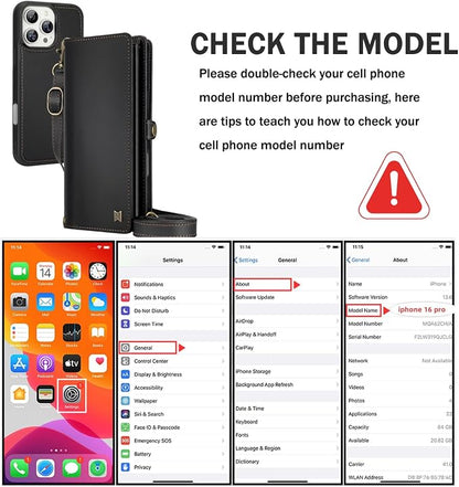 for Wallet Case Compatible with iPhone 16 Pro,Multi-Function Detachable 2 in 1 Magnetic iPhone 16 Pro Case Wallet,Flip Strap Zipper Card Holder Phone Case with Shoulder Straps (Black)
