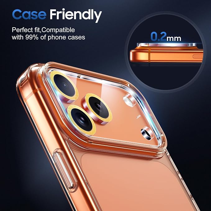 UniqueMe Compatible for 3 Pack iPhone 17 Pro Camera Lens Protector - [Drop Protection] [Case Friendly] 9H Tempered Glass Camera Cover Screen [Update New Version] - Glitter Gold