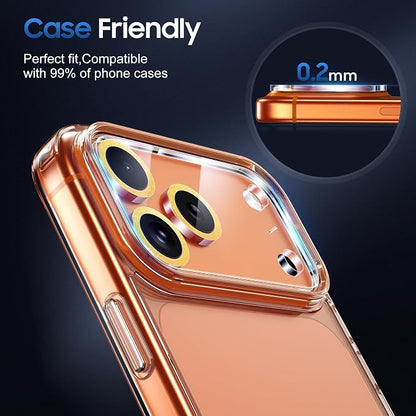 UniqueMe Compatible for 3 Pack iPhone 17 Pro Camera Lens Protector - [Drop Protection] [Case Friendly] 9H Tempered Glass Camera Cover Screen [Update New Version] - Glitter Gold