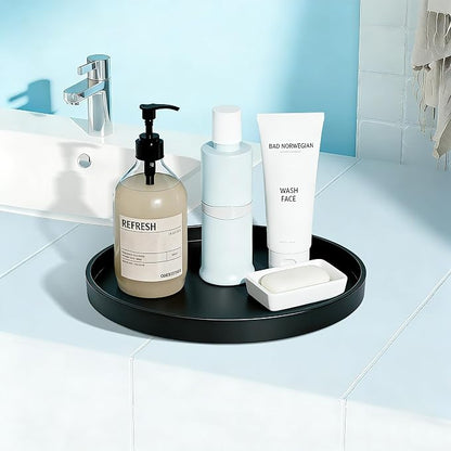 2 Pack 10" Bathroom and Vanity Tray, ABS Bathroom Counter Organizer, Coffee Table Decor for Perfume, Candles, Keys &More. Kitchen Countertop Organizer, Decorative Tray Soap Holder, Black