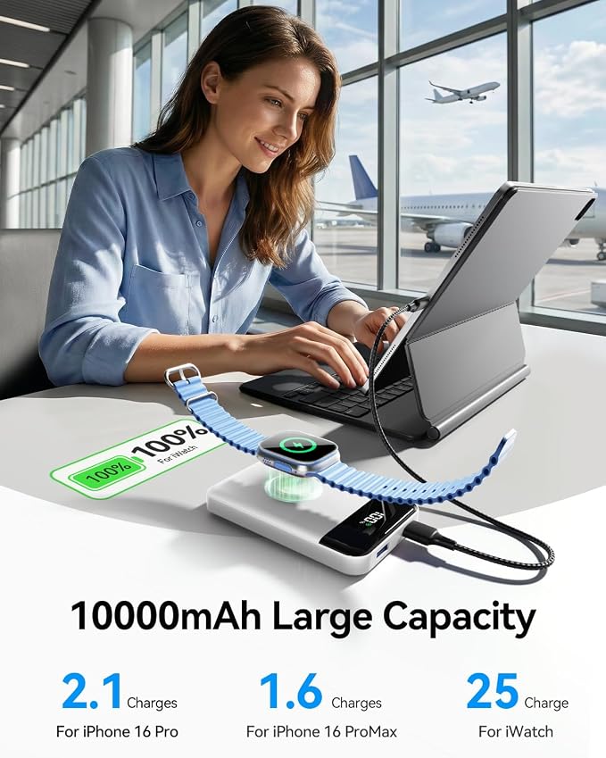 for Magsafe Portable Charger, 10000mAh 22.5W Power Bank for iPhone 17/16/15/14/13/12, Travel Essentials Wireless Magnetic Battery Pack Fast Charging for Apple Watch Ultra/11/10/9/8/7/6/SE,Pearl White