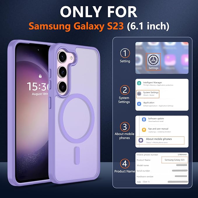 Pilaru for Samsung Galaxy S23 Case [Compatible with Magsafe] Translucent Matte Magnetic Phone Case,Slim Thin Duty Shockproof Protection Cover with 2pc Screen Protector for S23-Light Purple