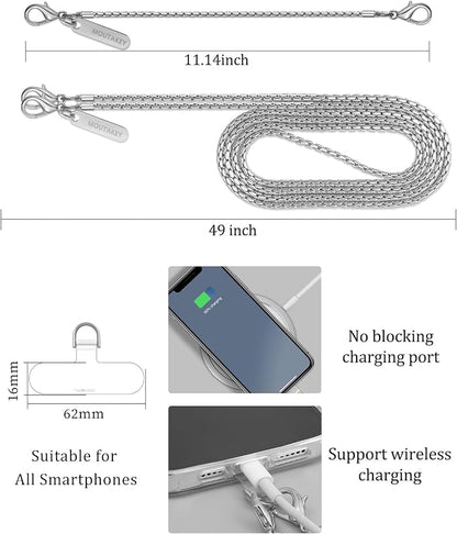 MOUTAKEY Metal Cell Phone Chain Set Detachable iPhone Chain Strap Fits All Phones Crossbody Phone Lanyard*1 Phone Wrist Strap*1 with 2 Tether Tabs iPhone Wristlet For Women Travel Shopping Camping
