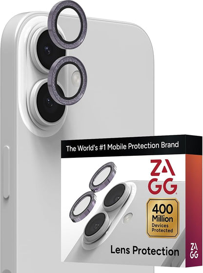 ZAGG iPhone Camera Lens Protector for iPhone 17/16/ 16 Plus - Purple Glitter, Camera Ring, Maximum Impact & Scratch Protection, Anti-Reflective Technology, Smudge-Resistant, Precise Fit, Glass Elite