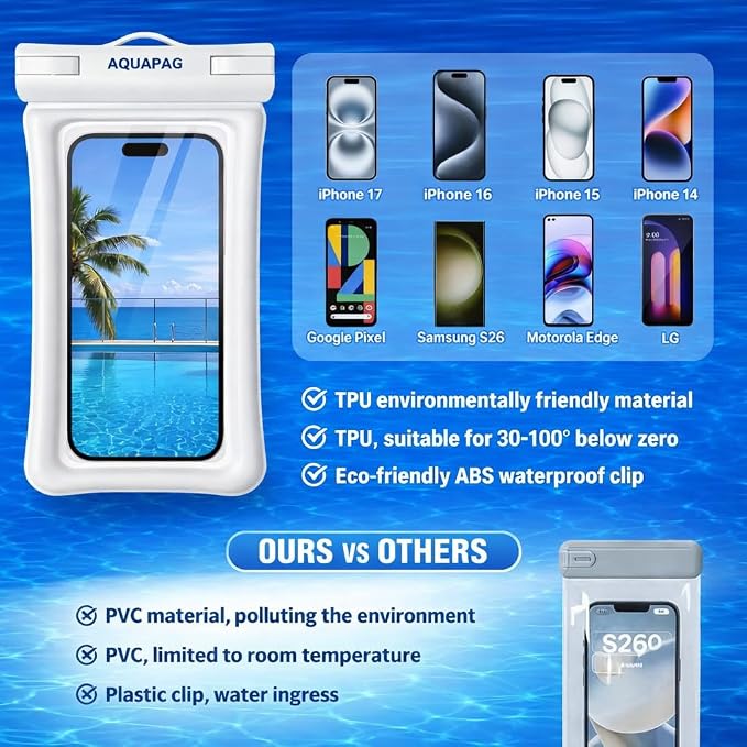 NEPHI IPX8 Floating Waterproof Phone Pouch 2 Pack-Up to 8.0"，Floating Phone Case for iPhone Andriod, Dry Bags for Vacation Beach Pool Kayak Cruise Travel Essentials (Black White 2 Pack)