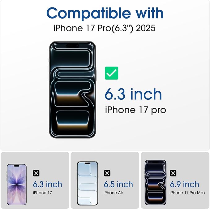 amFilm OneTouch Screen Protector for iPhone 17 Pro 6.3'' + Camera Lens Protector | Auto-Alignment Install | Bubble Free | 9H Tempered Glass | Shatterproof | FHD Clarity | Case Friendly | 2+4 Pack