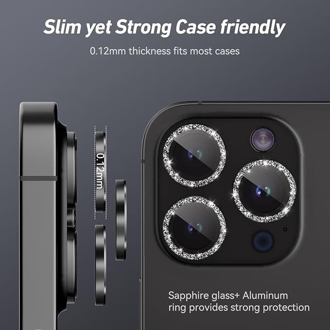 Jeluse Camera Lens Protector for iPhone 17 Pro Max/17 Pro/16 Pro Max/16 Pro/15 Pro Max/15 Pro/14 Pro Max/14 Pro, 9H Tempered Glass Screen Protector Cover Alignment Kit Metal Individual Ring