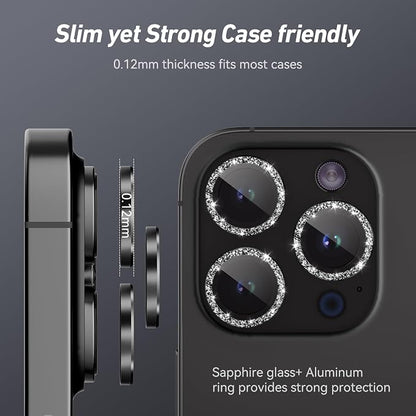 Jeluse Camera Lens Protector for iPhone 17 Pro Max/17 Pro/16 Pro Max/16 Pro/15 Pro Max/15 Pro/14 Pro Max/14 Pro, 9H Tempered Glass Screen Protector Cover Alignment Kit Metal Individual Ring
