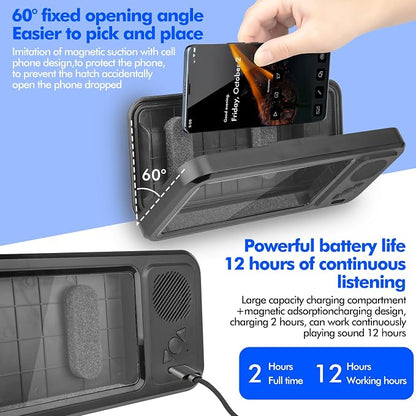 Wireless Bluetooth Speaker for Bathroom , Shower Phone Holder Speaker , Waterproof 360 Rotation Viewable Shower Phone Case Speakers for Bathroom Wall Mirro Compatible with iPhone, Galaxy(Black)