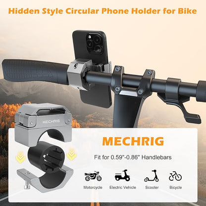 Phone Holder for Bike - Aluminum Alloy Bike Phone Mount Holder,360° Adjustable Handlebar Cellphone Stand-Horizontal & Vertical Vlog Shooting, Ebike Accessories Fit for Motorcycle/Scooter,Gray 88001A