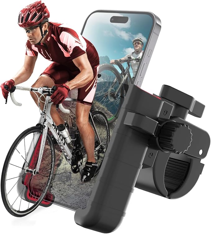 Moman Bike Phone Holder, PMS1 Universal Motorcycle Phone Mount【Unobstructed Lens】 360° Rotatable Quick Release Compatible with iPhone Samsung 4.5”-7.0” Phone, Motorcycle-Phone-Holder-Motorbike-Mount