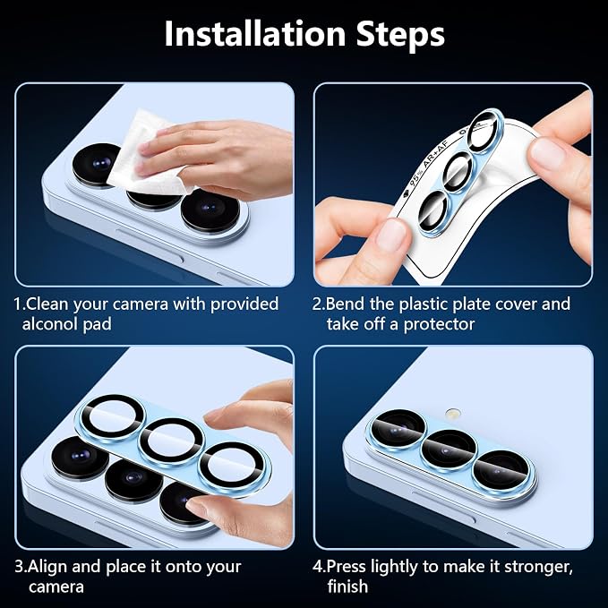 for Samsung Galaxy S26 Plus Camera Lens Protector, Electroplated Matte Back with 9H Tempered Glass Lens Protector, [Strong Adsorption] [Case-Friendly] Metal Ring HD Clear Lens Cover, Blue