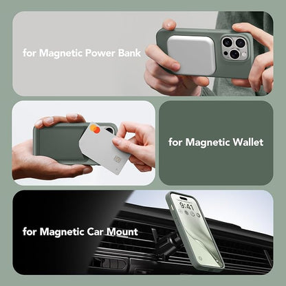 GONEZ for iPhone 14 Pro Case, Compatible with Magsafe, with Screen Protector + Camera Lens Protector, Soft Anti-Scratch Microfiber Lining, Shockproof Liquid Silicone Phone Cover, Calke Green