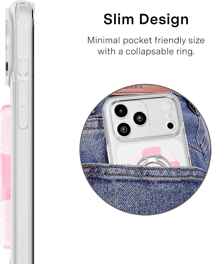 VELVET CAVIAR Compatible with MagSafe Phone Grip 2.0 | Cute Magnetic Ring Holder | Finger Loop Kickstand | Pop On Accessory for iPhone 17, 16, 15, 14, 13, 12 | Pink Checkered