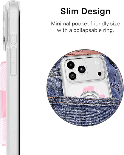 VELVET CAVIAR Compatible with MagSafe Phone Grip 2.0 | Cute Magnetic Ring Holder | Finger Loop Kickstand | Pop On Accessory for iPhone 17, 16, 15, 14, 13, 12 | Pink Checkered