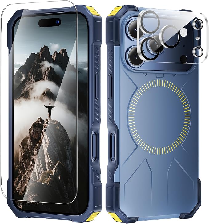 3 in 1 for iPhone 17 Pro Max Case,[1 Screen Protector & 1 Camera Lens Protector ],7X Military-Grade Drop Protection ,Fits MagSafe ,Tough, Rugged & Durable for Heavy Duty iPhone 17 Pro Max Case,Blue