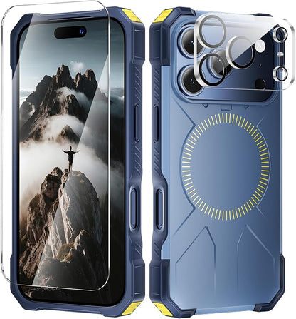 3 in 1 for iPhone 17 Pro Max Case,[1 Screen Protector & 1 Camera Lens Protector ],7X Military-Grade Drop Protection ,Fits MagSafe ,Tough, Rugged & Durable for Heavy Duty iPhone 17 Pro Max Case,Blue
