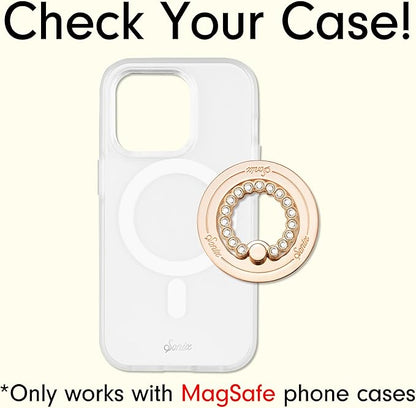 Sonix Magnetic Phone Grip and Phone Ring Holder - Compatible with MagSafe - Rotatable Kickstand and Phone Holder for iPhone 16, 15, 14, 13, 12 Series - Gold/Clear Rhinestone