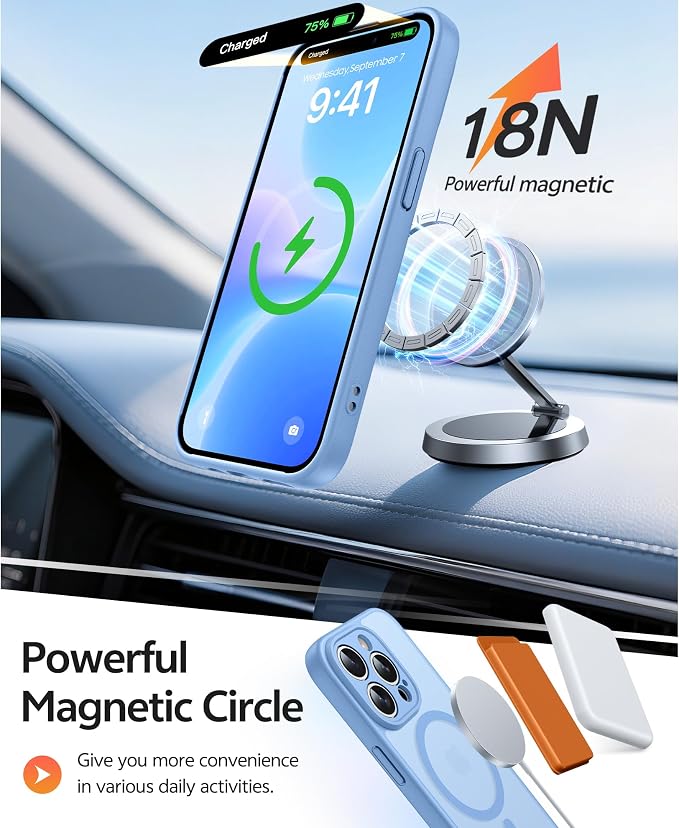 FNTCASE for iPhone 14 Pro Max Case: [Compatible with Magsafe] Translucent Matte Cases with [Full Camera Protection] [Screen Protector] Military Grade Shockproof Protective Phone Cover - Light Blue