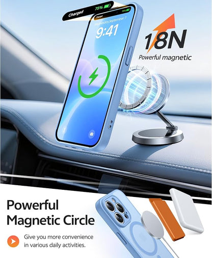 FNTCASE for iPhone 14 Pro Max Case: [Compatible with Magsafe] Translucent Matte Cases with [Full Camera Protection] [Screen Protector] Military Grade Shockproof Protective Phone Cover - Light Blue