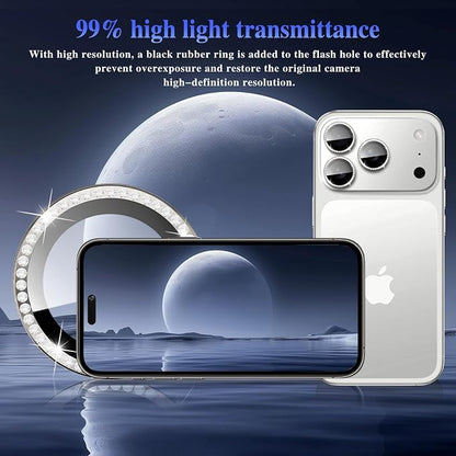 ShinKin Camera Lens Protector for iPhone 17 Pro/iPhone 17 Pro Max, Glitter Camera Cover, 9H Tempered Glass Individual Metal Ring Camera Protector for iPhone 17 Pro/17 Pro Max (Diamond - Gray)