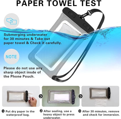 2 Pcs Waterproof Phone Pouch, Universal IPX8 Floating Waterproof Cell Phone Case Dry Bag, Compatible with Most Cell Phone on Market, Waterproof Phone Protector for Beach Swimming (Black + White)